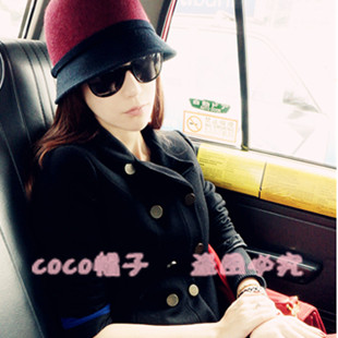 1pc Autumn red black color block decoration two-color wool hat spring and autumn woolen cap
