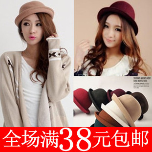 1pc British style vintage woolen dome small fedoras spring and autumn winter roll-up hem sun-shading jazz hat