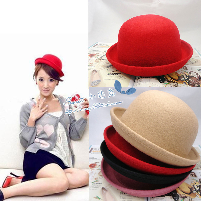 1pc Dome small fedoras pure wool hat woolen vintage small round male women's autumn and winter