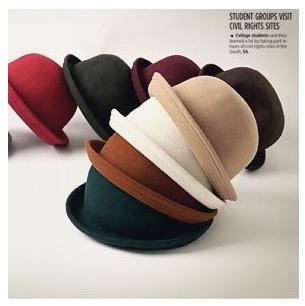 1pc Gentlewomen hat cute dome small fedoras cashmere wool roll up hem wool woolen round vintage cap jazz hat