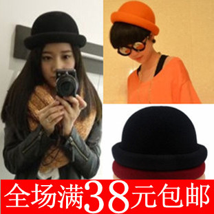 1pc Hm women's summer candy color fashion hollow roll-up hem vintage woolen dome fedoras small round hat