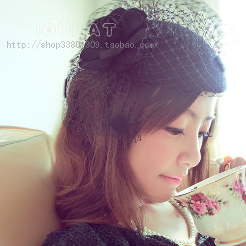 1pc Iouhat vintage fashion small fedoras female dome hat autumn and winter woolen black beret