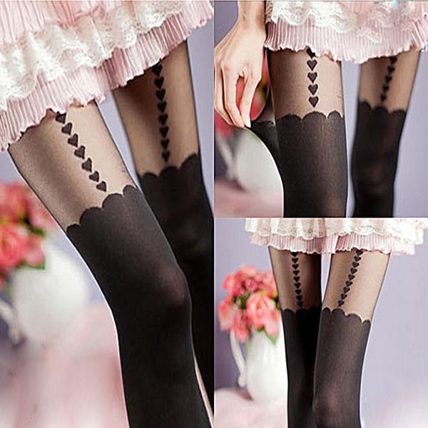 1pc /lot  Free Shipping  Women Suspender Stockings Heart Jacquard Leggings Tights Pantyhose