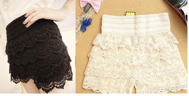 1pc/lot ,Womens Fashion Korean Style Summer Sweet Crochet Tiered Lace Shorts Skorts Short Pants