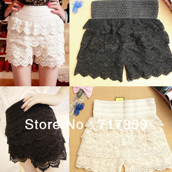 1PC New Arrival Hot Sexy Fashion Women  Korean Summer Sweet Knit Tiered Lace Mini Under Short Skort Skirtpants 2colors  650520