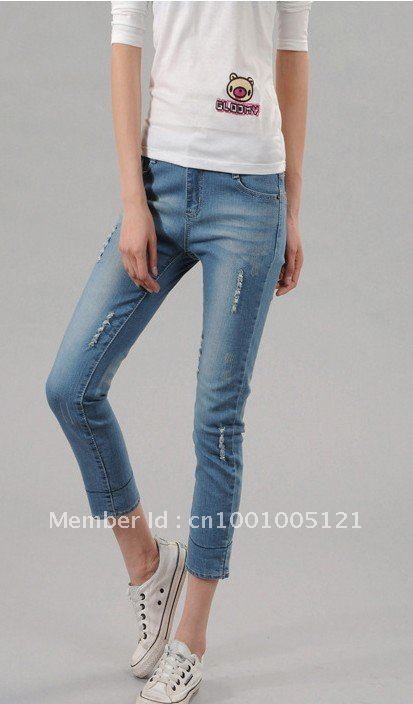 1pc New torn wash water seven points jeans feet pants 036 ,free shipping by China post