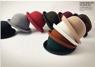 1pc Pure woolen roll-up hem dome small fedoras fashion all-match vintage balls small round hat autumn and winter