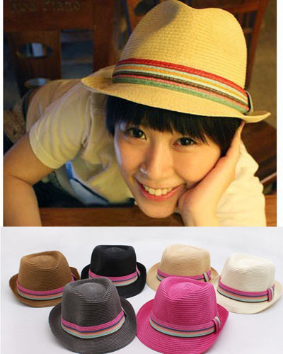 1pc Summer sweet women's hat straw braid fedoras sunbonnet beach cap strawhat millinery