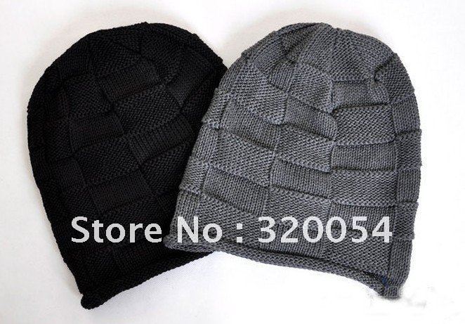 1pcs,2012 Korean Grid men shag line caps, winter fashion knitted hats for men and women, black and gray, free shipping