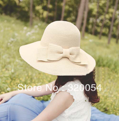 1pcs,2013 summer Uv protection Large brimmed  sun hat, women folding straw hat, beige and khaki, free shipping