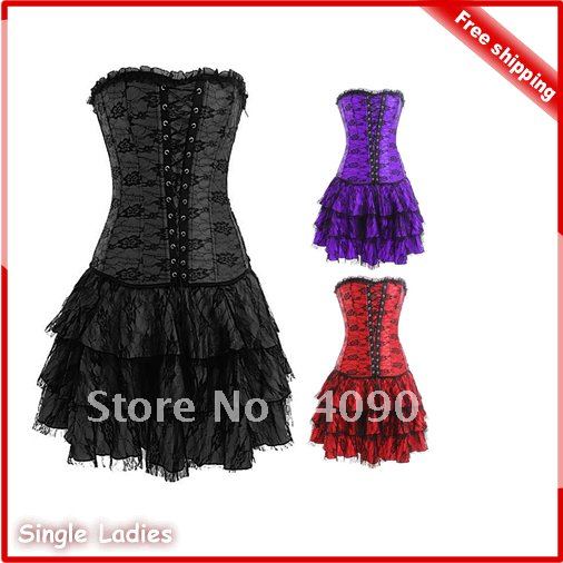 1pcs Hot Honorable Beauty Corset Lace Up Corset Lingerie Strapless Bow Tie Bustier & Tutu Skirt +G-String Free Shipping