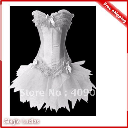 1pcs Hot Lovely Beauty Corset Lace Up Corset Lingerie Strapless Bow Tie Bustier & Tutu Skirt +G-String Free Shipping