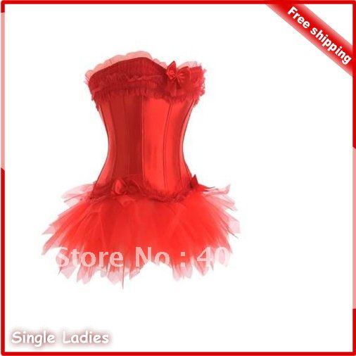 1pcs Hot Lovely Beauty Corset Lace Up Corset Lingerie Strapless Bow Tie Bustier & Tutu Skirt +G-String Free Shipping