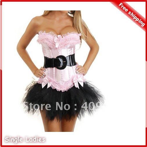 1pcs Hot Lovely Beauty Corset Lace Up Corset Lingerie Strapless Bow Tie Bustier & Tutu Skirt +G-String Free Shipping