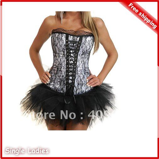 1pcs Hot Lovely Beauty Corset Lace Up Corset Lingerie Strapless Bow Tie Bustier & Tutu Skirt +G-String Free Shipping