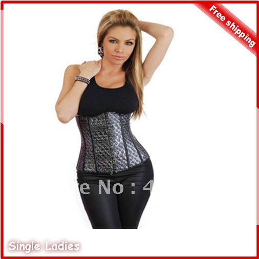 1pcs hotsale Satin Floral Corset Lace up Boned Underbust Bustier+G-String Free Shipping