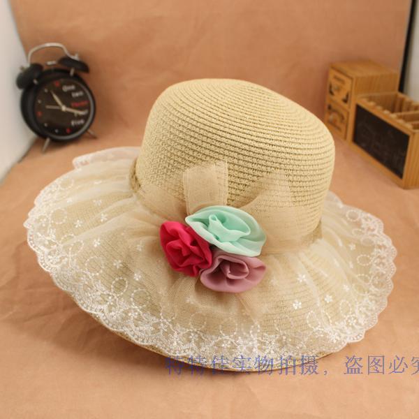 1pcs Lace flower bud sun hat strawhat sun-shading hat