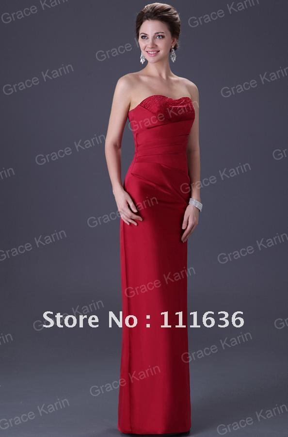 1pcs/lot Free Shipping Long Charming Burgundy Strapless Prom Gown Bridesmaid Ball Evening Party Wedding Dress 8 size, CL3142