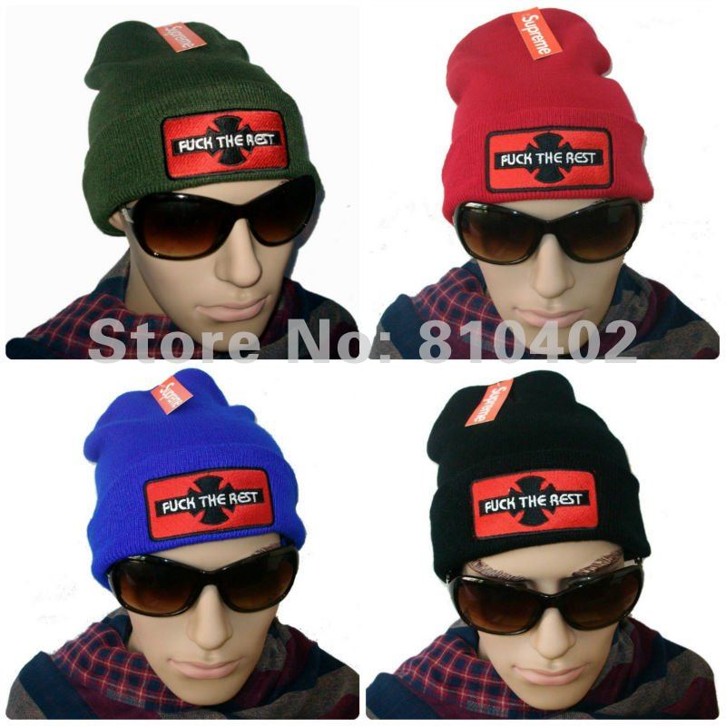 1Pcs/Lot Freeshipping 4 Different colors Supreme Independent "FUCK THE REST"  Beanies Cap Wool Winter Knitted Caps And Hats