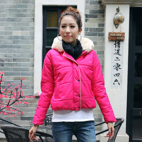 1pcs M9697 2012 winter candy color with a hood slim thermal small cotton-padded jacket wadded jacket lace cotton-padded jacket