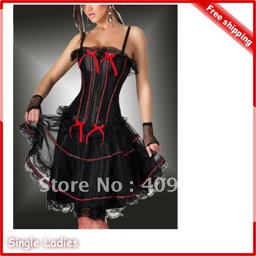 1pcs PPC Sexy Underwear Lace Up Corset Lingerie Strapless Bow Tie Bustier & Tutu Skirt +G-String Free Shipping