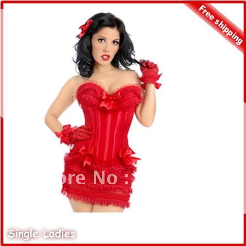 1pcs  Sexy Beauty Corset Lace Up Corset Lingerie Strapless Bow Tie Bustier & Tutu Skirt +G-String Free Shipping