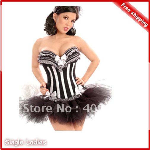 1pcs Sexy Beauty Corset Lace Up Corset Lingerie Strapless Bow Tie Bustier & Tutu Skirt +G-String Free Shipping