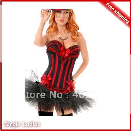 1pcs Sexy Beauty Corset Lace Up Corset Lingerie Strapless Bow Tie Bustier & Tutu Skirt +G-String Free Shipping