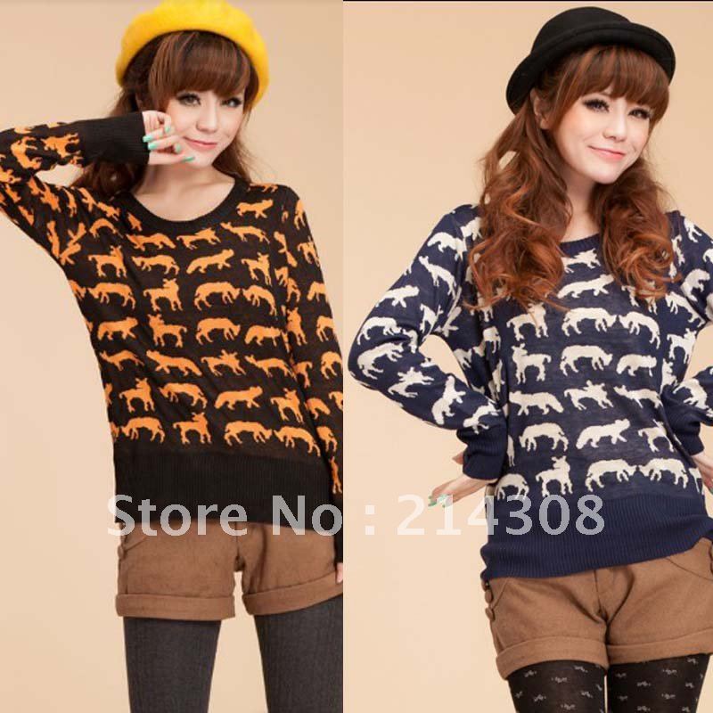 1Piece Free Shipping Autumn  Plus Size Clothing Pullover Slim Sweater Short Design Sweater Christmas Deer Knitwear FWO10028