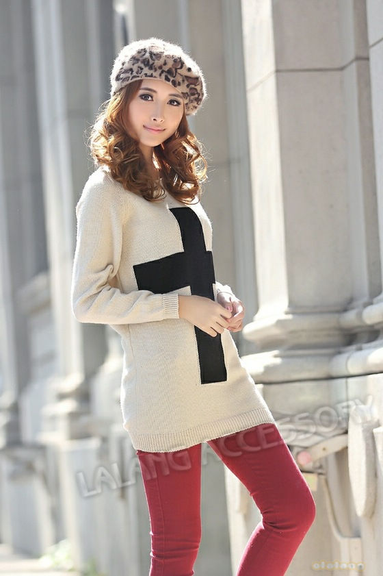 1piece/lot Ladies Batwing Round Neck Cross Pattern Knitted Pullover Long Sleeve Woollen Sweater Warm Winter Casual Tops 650852