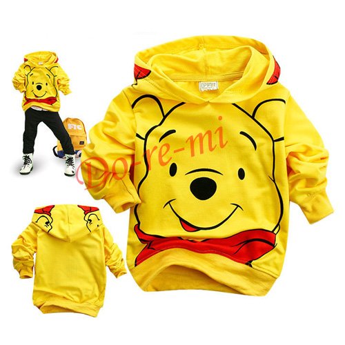1piece retail smiling yellow Winnie baby boys girls cartoon clothing long sleeve hoodies children's sweatshirts free shipping