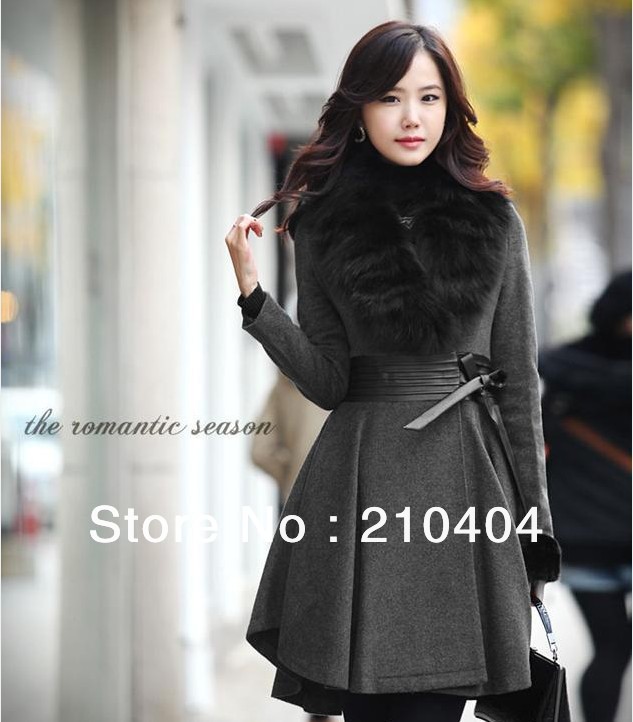 1pieces Women's Winter Hot Thicken Coats Outerwear with Rabbit Hair black color