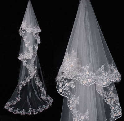 1T white / ivory wedding bridal veil Cathedral Embroidery