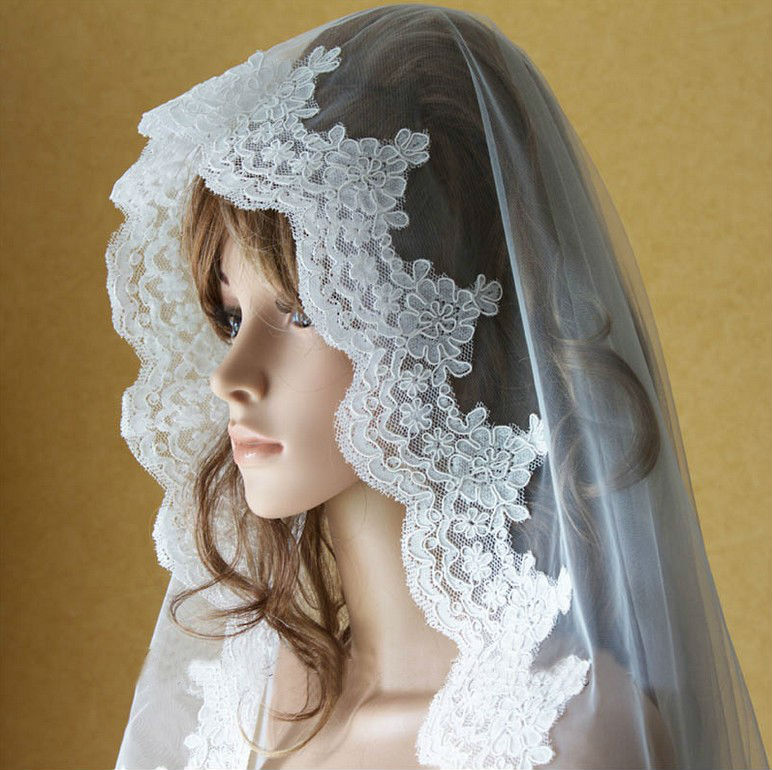 1T White Or Ivory 1.6m  Bride Bridesmaid Wedding dress Accessories laceEdge Veil