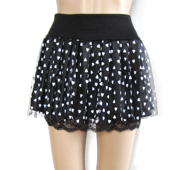 2 ! 1005 black-matrix white heart heliosphere gauze lined laciness pleated short skirt Leather fashion