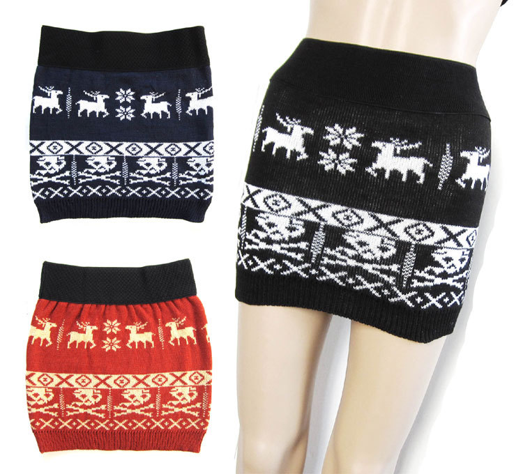 2 ! 1209 three-color double layer knitted onta pattern slim hip skirt miniskirt yarn skirt Leather