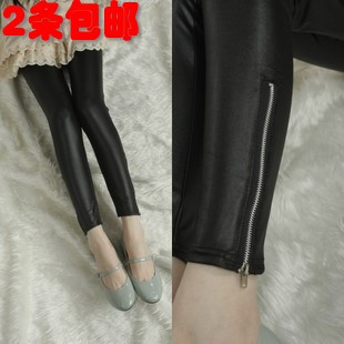 2 2011 metal quality faux leather matte zipper legging ankle length trousers