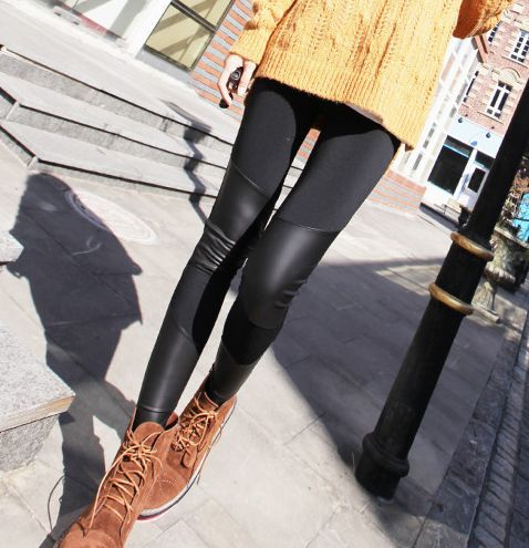 2 2012 autumn and winter knee cotton legging faux leather fashion female mink velvet thickening warm pants