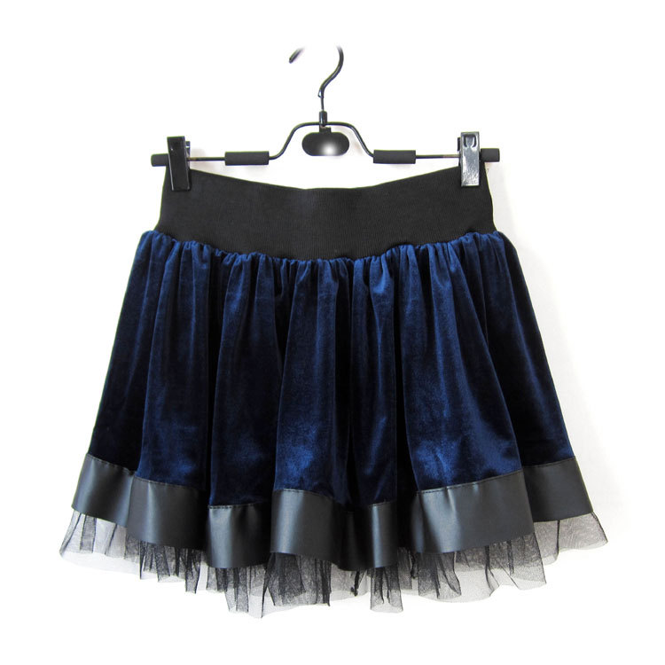 2 ! 2012 autumn elegant velvet PU gauze bordered short skirt 305 dark blue Leather fashion