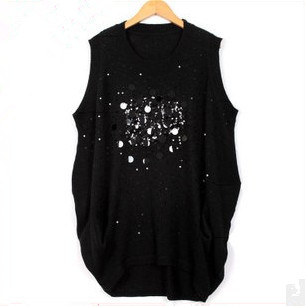 2 2012 autumn fashion Women plus size sleeveless vest loose medium-long sweater