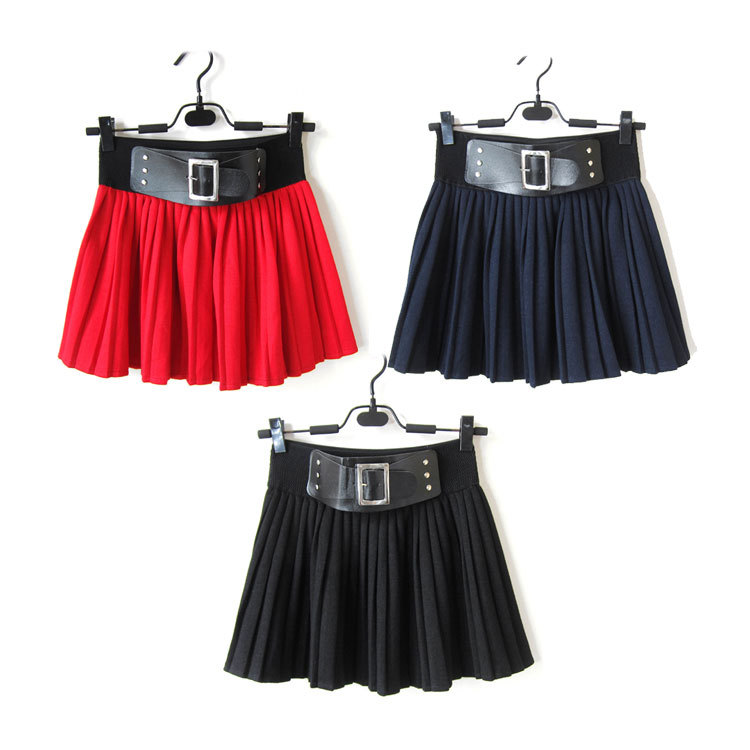 2 ! 2012 autumn solid elastic waist preppy style pleated miniskirt 6208 three-color Leather fashion