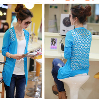 2 2012 summer lace cardigan flower sweet cutout long-sleeve sun shirt