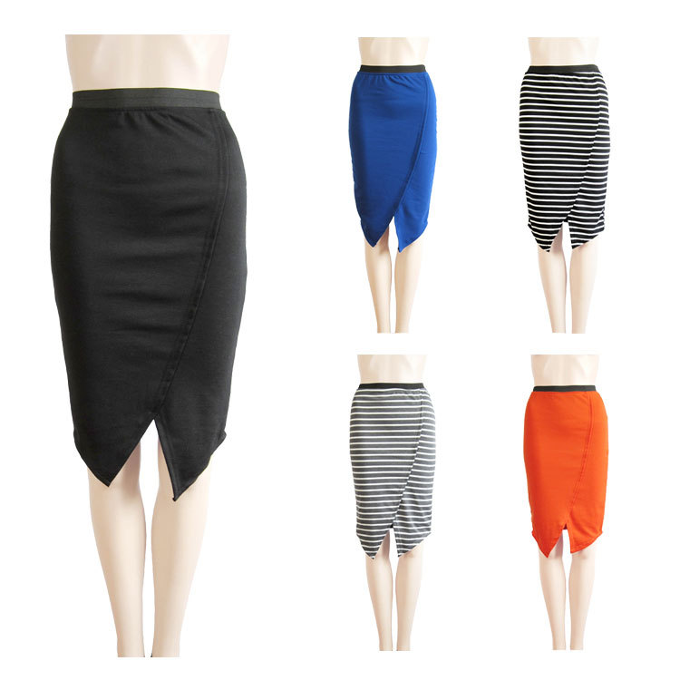 2 ! 2012 Women involucres midguts slim hip skirt long after short solid color stripe 655 Leather fashion