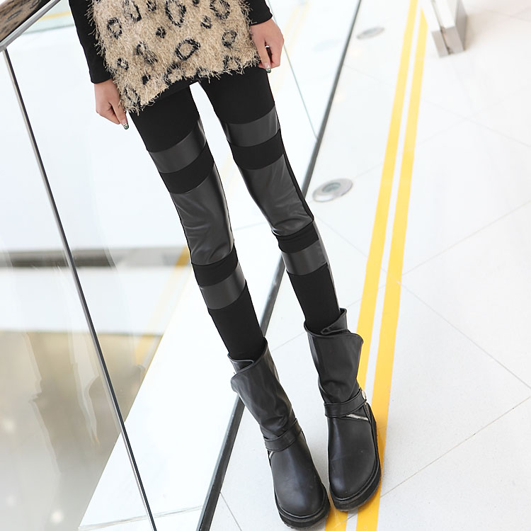 2 2013 spring thin patchwork leather high elastic ball 100% cotton women's legging plus size