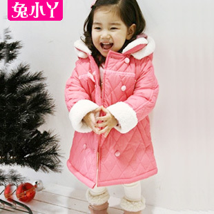 2 3 4 5 6 7 female child clothing thickening plus velvet winter cotton-padded jacket trench outerwear