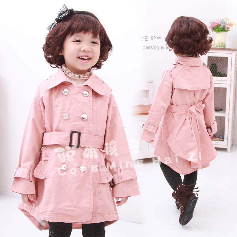 2 - 6 children's clothing child female child dovetail long design double layer trench overcoat outerwear female 8088