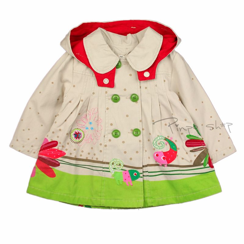 2 - 8 female child top outerwear trench small overcoat applique embroidered sweet princess wind 1027