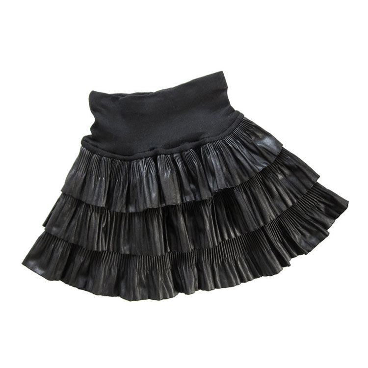 2 ! autumn and winter all-match pleated PU layered dress short skirt 158 elastic waist beautiful Leather fashion