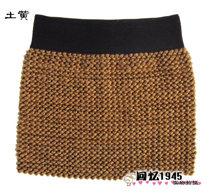 2 ! autumn and winter coarse knitting wool elastic small bag skirt mini ultra-short slim hip skirt 07 yellow Leather fashion