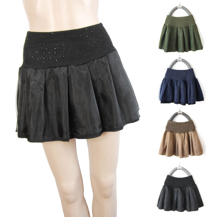 2 ! autumn and winter wide tuck pleated miniskirt puff skirt 901 Leather fashion